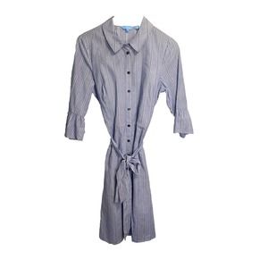 Draper James Womens Button Up‎ Striped Belt Wrap Shift Shirt Dress Blue Size 0